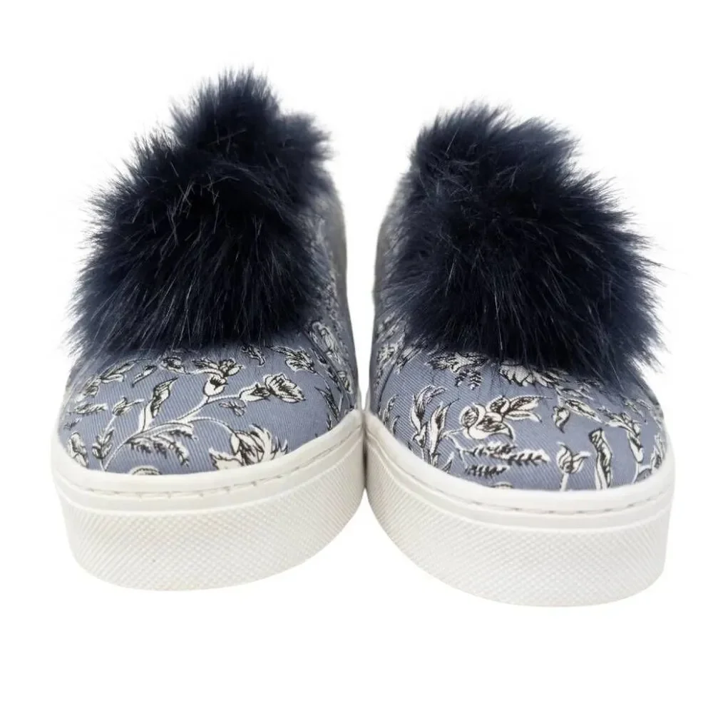 Sam Edelman 11 Blue Leya Pompom Sneaker Slip On Boho Maximal Floral EU 41 UK 9